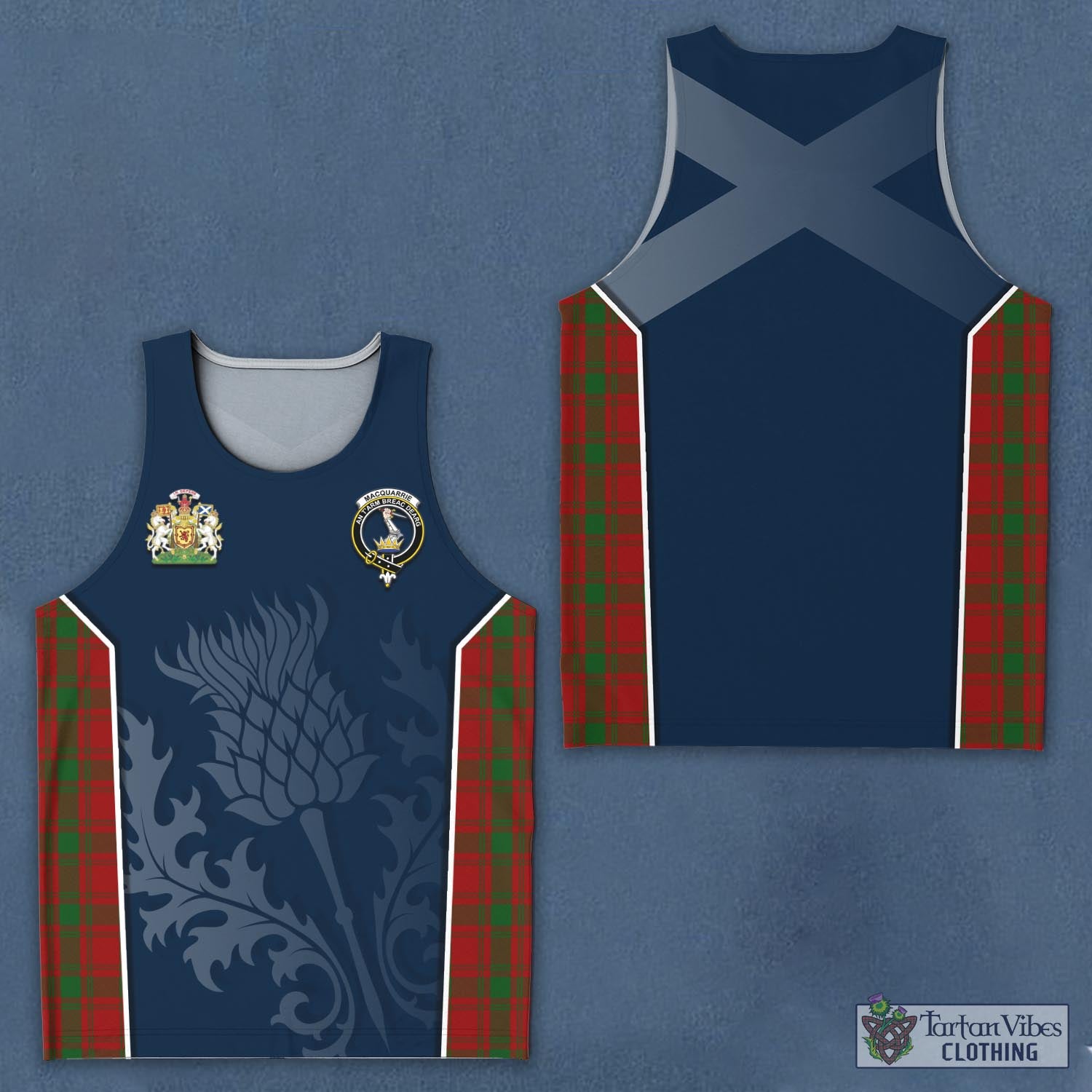 Tartan Vibes Clothing MacQuarrie Tartan Men's Tanks Top with Family Crest and Scottish Thistle Vibes Sport Style