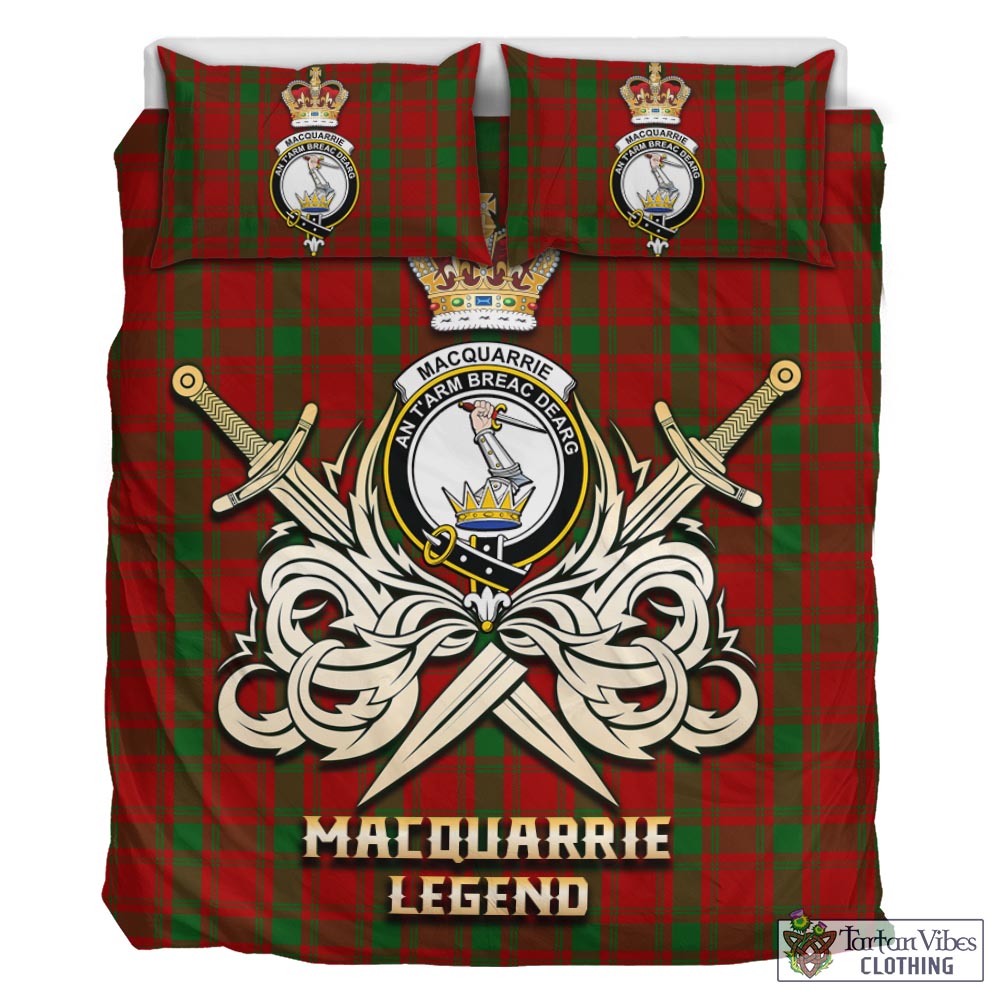 Tartan Vibes Clothing MacQuarrie Tartan Bedding Set with Clan Crest and the Golden Sword of Courageous Legacy