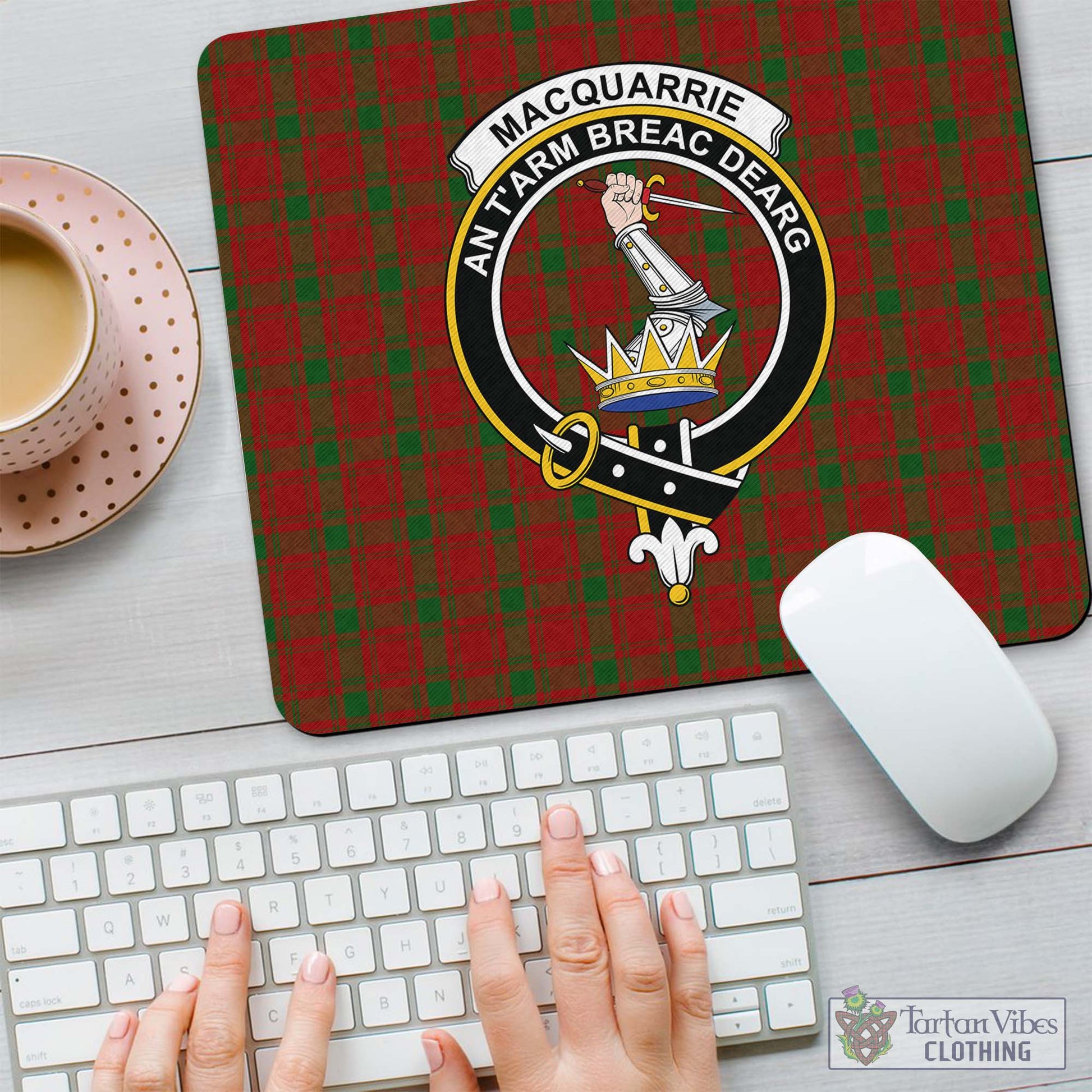 Tartan Vibes Clothing MacQuarrie Tartan Mouse Pad with Family Crest