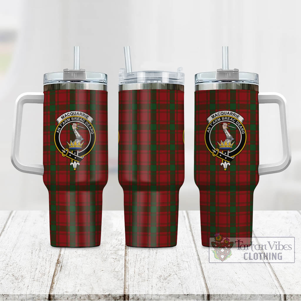 Tartan Vibes Clothing MacQuarrie Tartan and Family Crest Tumbler with Handle