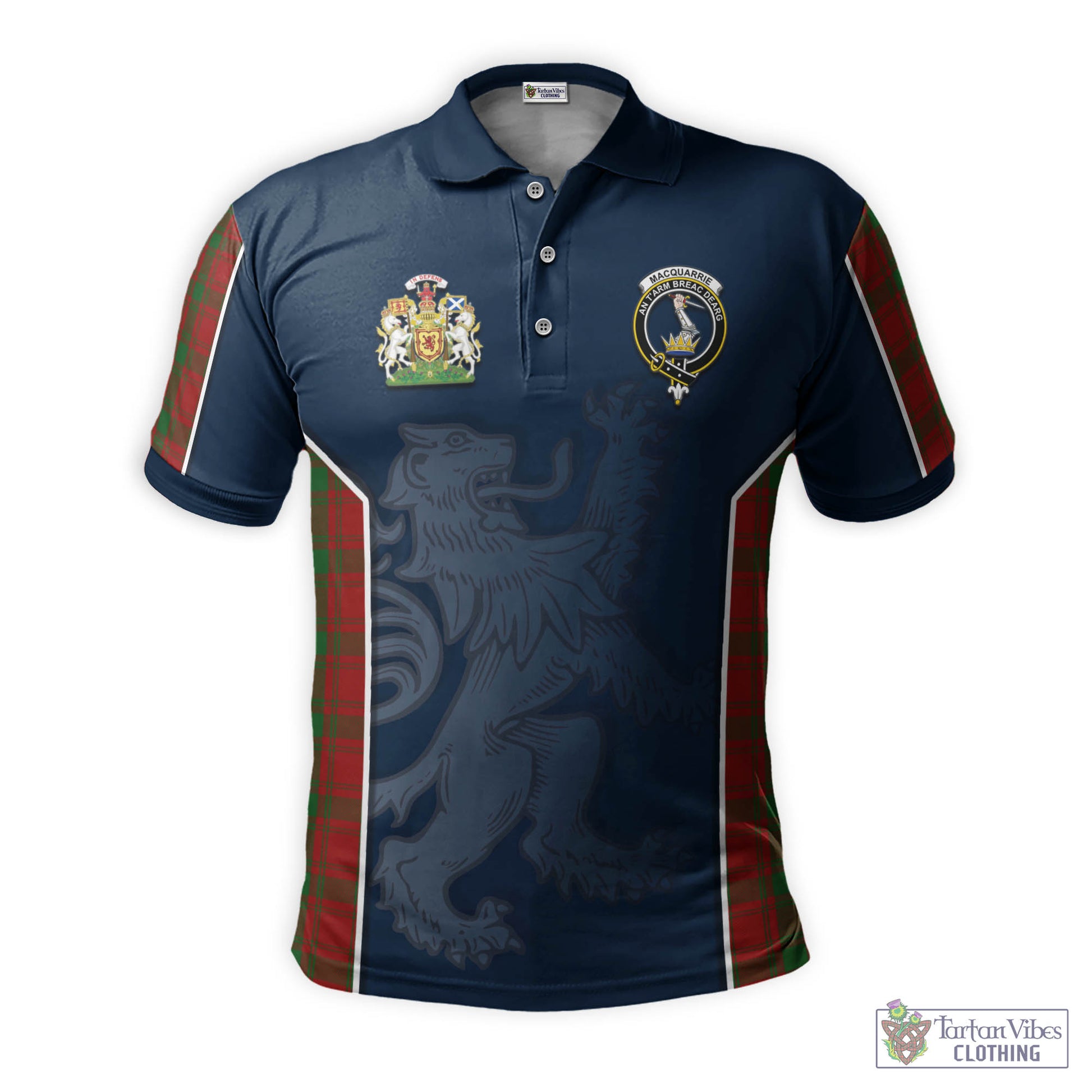 Tartan Vibes Clothing MacQuarrie Tartan Men's Polo Shirt with Family Crest and Lion Rampant Vibes Sport Style