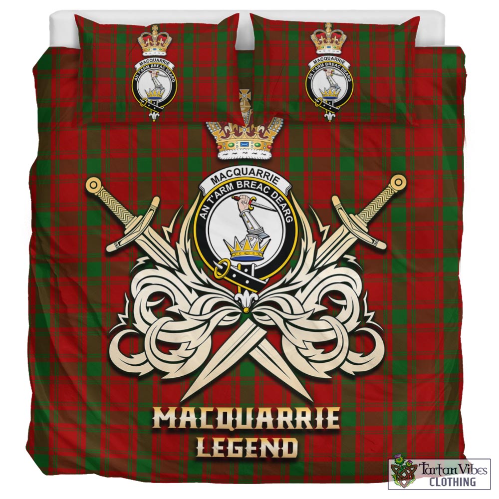 Tartan Vibes Clothing MacQuarrie Tartan Bedding Set with Clan Crest and the Golden Sword of Courageous Legacy