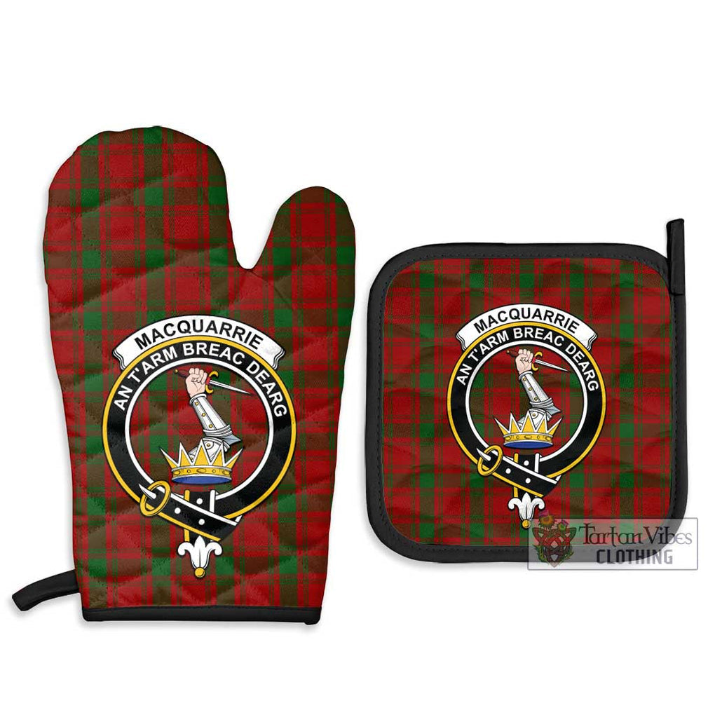 MacQuarrie (McQuarrie) Tartan Combo Oven Mitt & Pot-Holder with Family Crest Combo 1 Oven Mitt & 2 Pot-Holder Black - Tartan Vibes Clothing