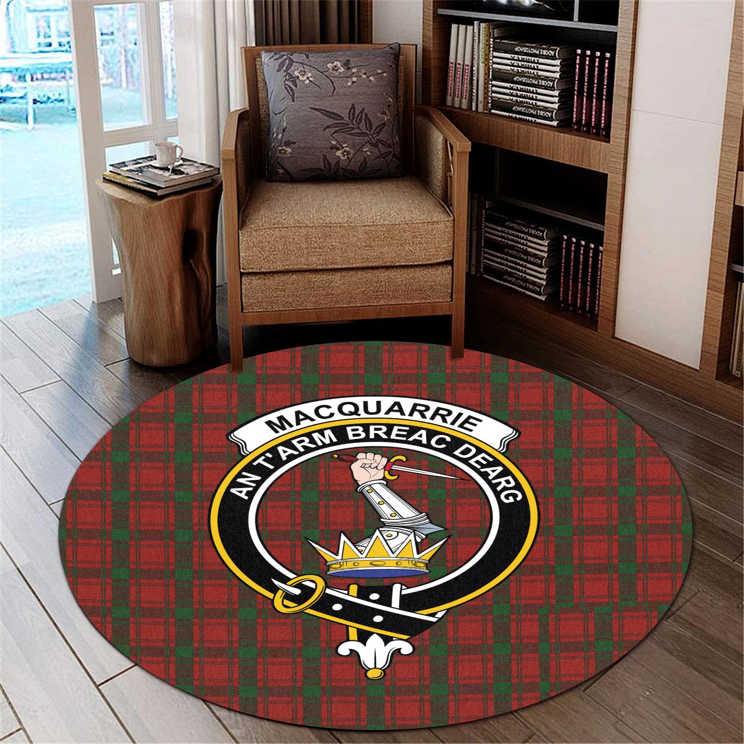 macquarrie-tartan-round-rug-with-family-crest
