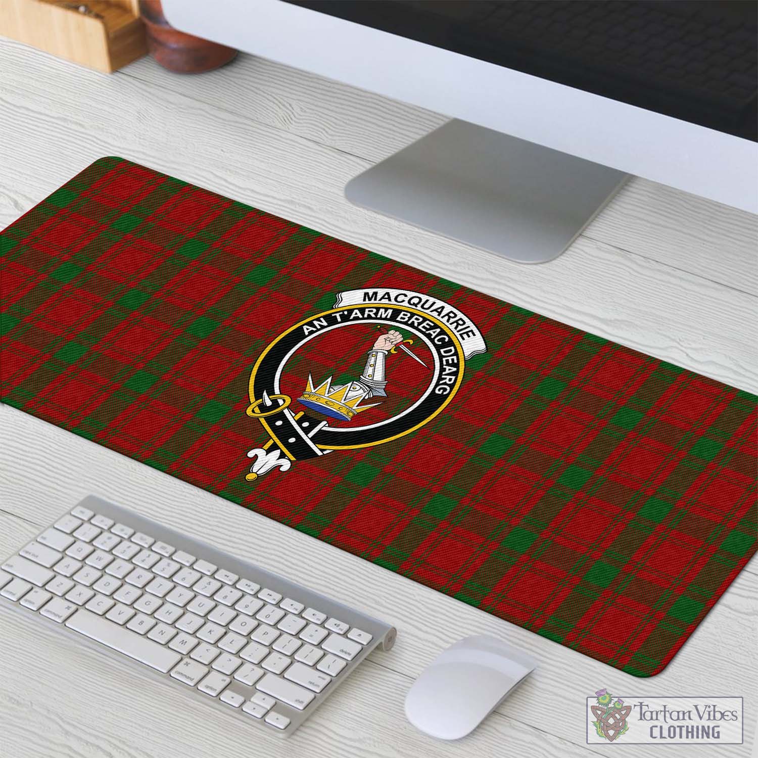 Tartan Vibes Clothing MacQuarrie Tartan Mouse Pad with Family Crest