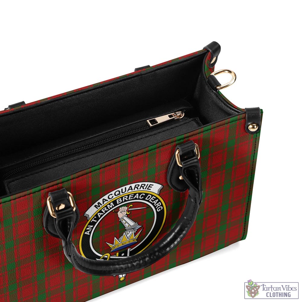 Tartan Vibes Clothing MacQuarrie Tartan Luxury Leather Handbags with Family Crest