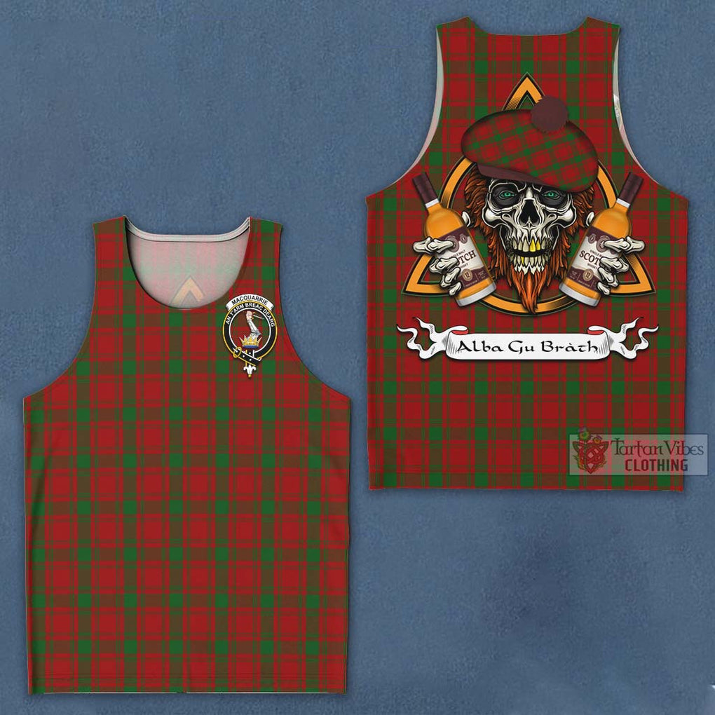 Tartan Vibes Clothing MacQuarrie (McQuarrie) Tartan Men's Tank Top with Family Crest and Bearded Skull Holding Bottles of Whiskey