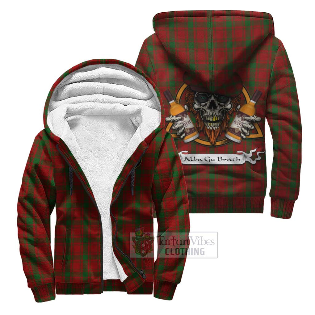 Tartan Vibes Clothing MacQuarrie (McQuarrie) Tartan Sherpa Hoodie with Family Crest and Bearded Skull Holding Bottles of Whiskey