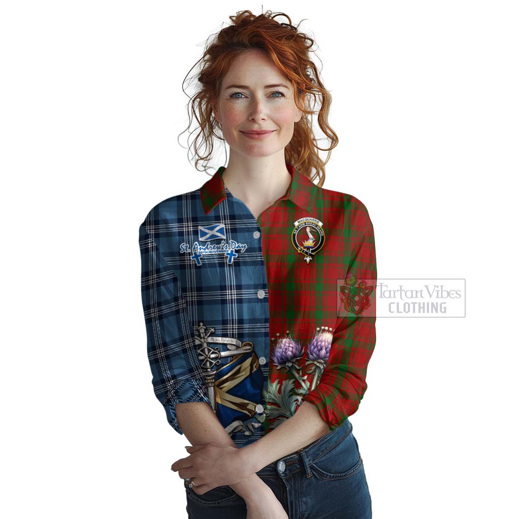 Tartan Vibes Clothing MacQuarrie (McQuarrie) Tartan Women's Casual Shirt Happy St. Andrew's Day Half Tartan Style