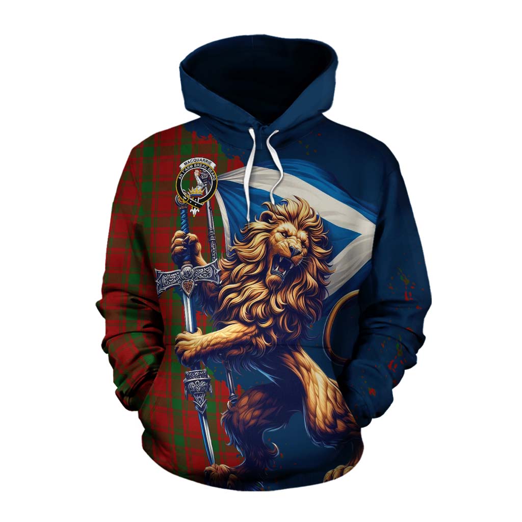 Tartan Vibes Clothing MacQuarrie (McQuarrie) Tartan Family Crest Cotton Hoodie with Scottish Majestic Lion