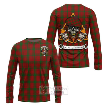 Tartan Vibes Clothing MacQuarrie (McQuarrie) Tartan Long Sleeve T-Shirt with Family Crest and Bearded Skull Holding Bottles of Whiskey