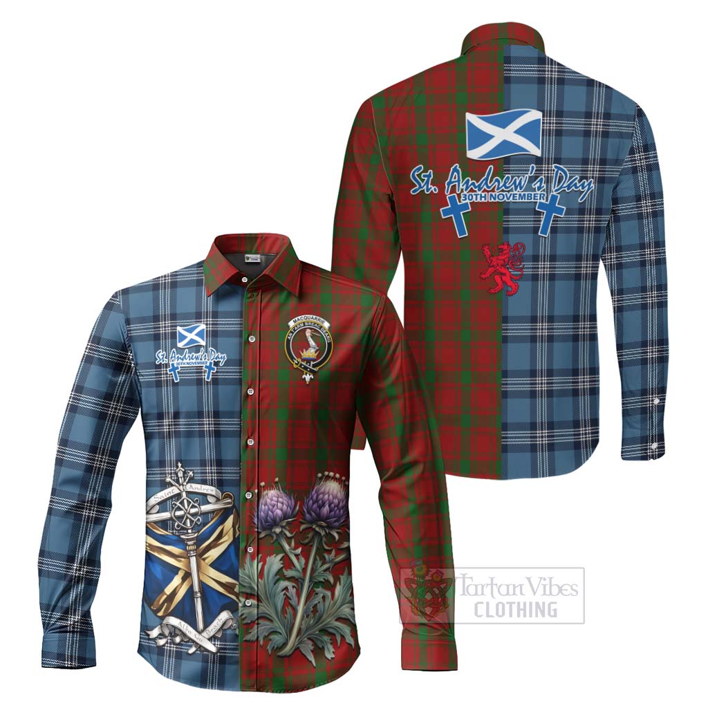 Tartan Vibes Clothing MacQuarrie (McQuarrie) Tartan Long Sleeve Button Shirt Happy St. Andrew's Day Half Tartan Style