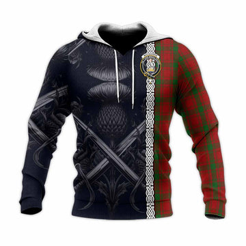 Tartan Vibes Clothing MacQuarrie (McQuarrie) Tartan Knitted Hoodie with Family Crest Cross Sword Thistle Celtic Vibes