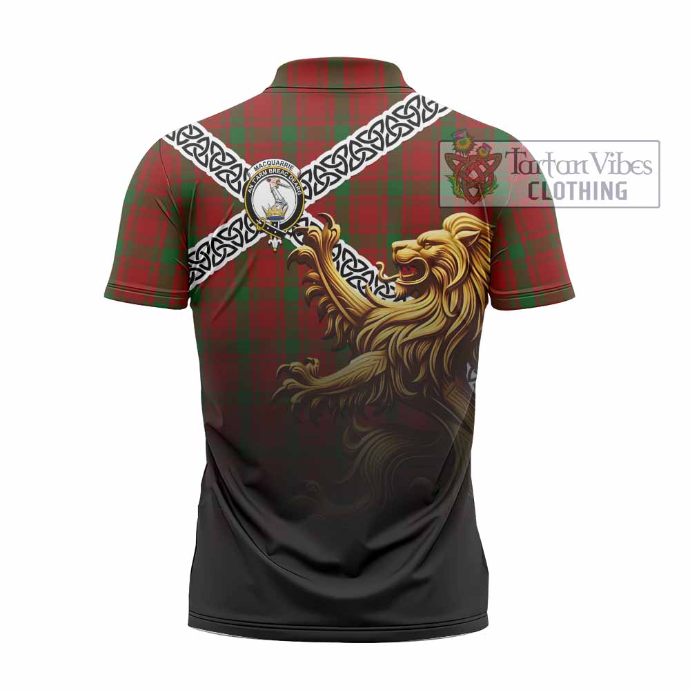 Tartan Vibes Clothing MacQuarrie (McQuarrie) Crest Tartan Zipper Polo Shirt with Golden Lion Emblem Celtic Style
