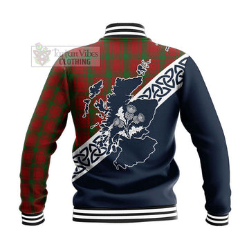 Tartan Vibes Clothing MacQuarrie (McQuarrie) Tartan Baseball Jacket Featuring Thistle and Scotland Map