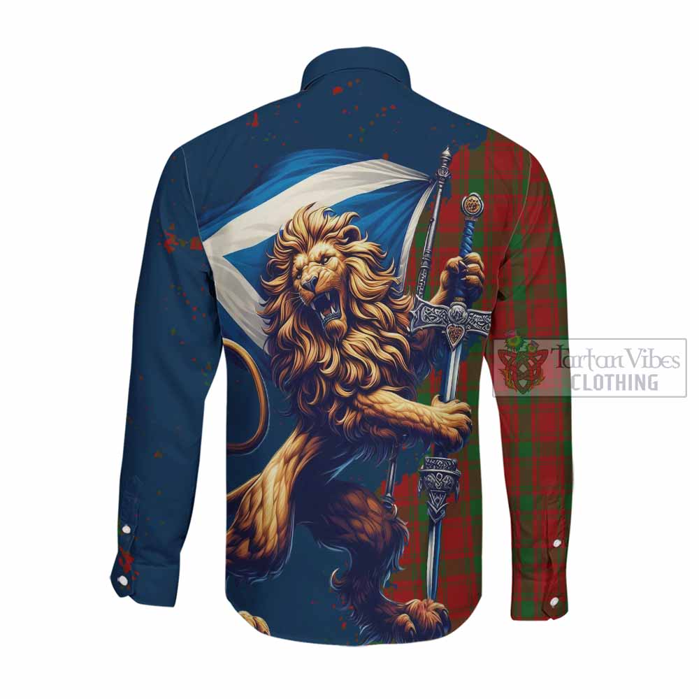 Tartan Vibes Clothing MacQuarrie (McQuarrie) Tartan Family Crest Long Sleeve Button Shirt with Scottish Majestic Lion
