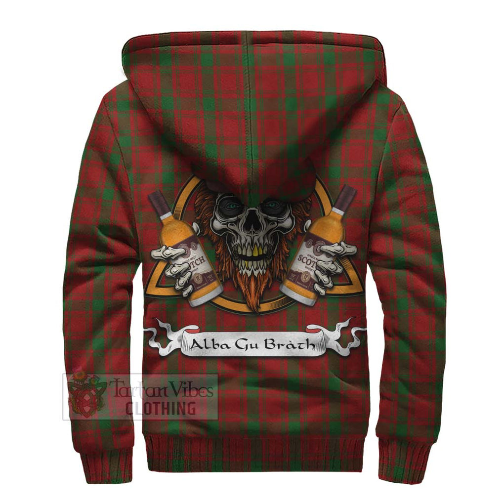 Tartan Vibes Clothing MacQuarrie (McQuarrie) Tartan Sherpa Hoodie with Family Crest and Bearded Skull Holding Bottles of Whiskey