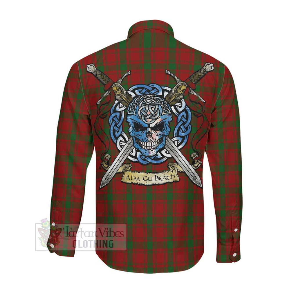 Tartan Vibes Clothing MacQuarrie (McQuarrie) Tartan Long Sleeve Button Shirt with Family Crest Celtic Skull Style