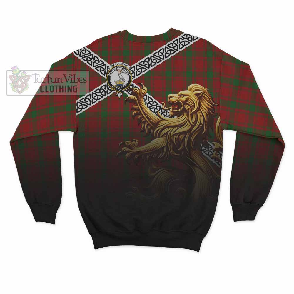 Tartan Vibes Clothing MacQuarrie (McQuarrie) Crest Tartan Sweatshirt with Golden Lion Emblem Celtic Style