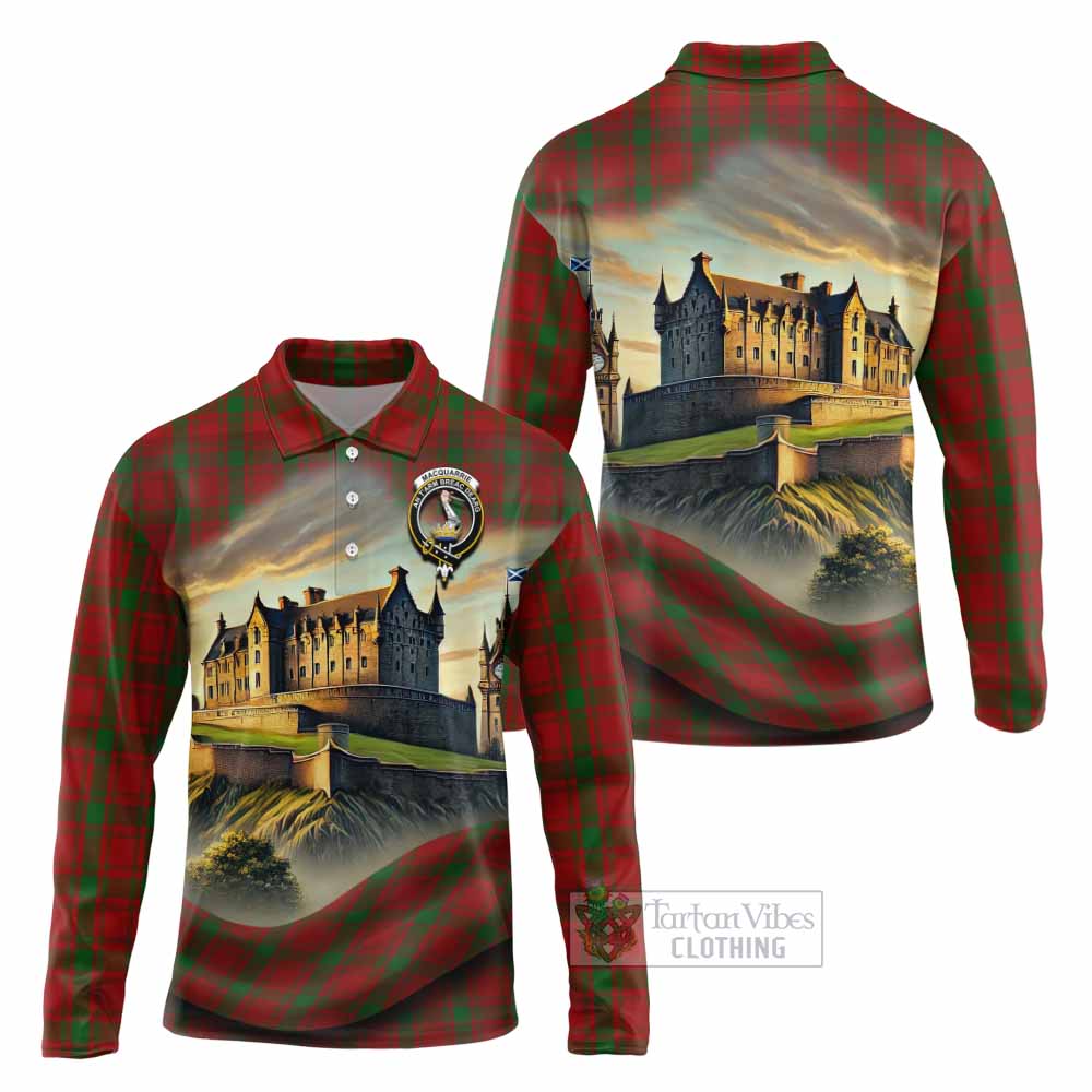 Tartan Vibes Clothing MacQuarrie (McQuarrie) Tartan Family Crest Long Sleeve Polo Shirt with Scottish Ancient Castle Style