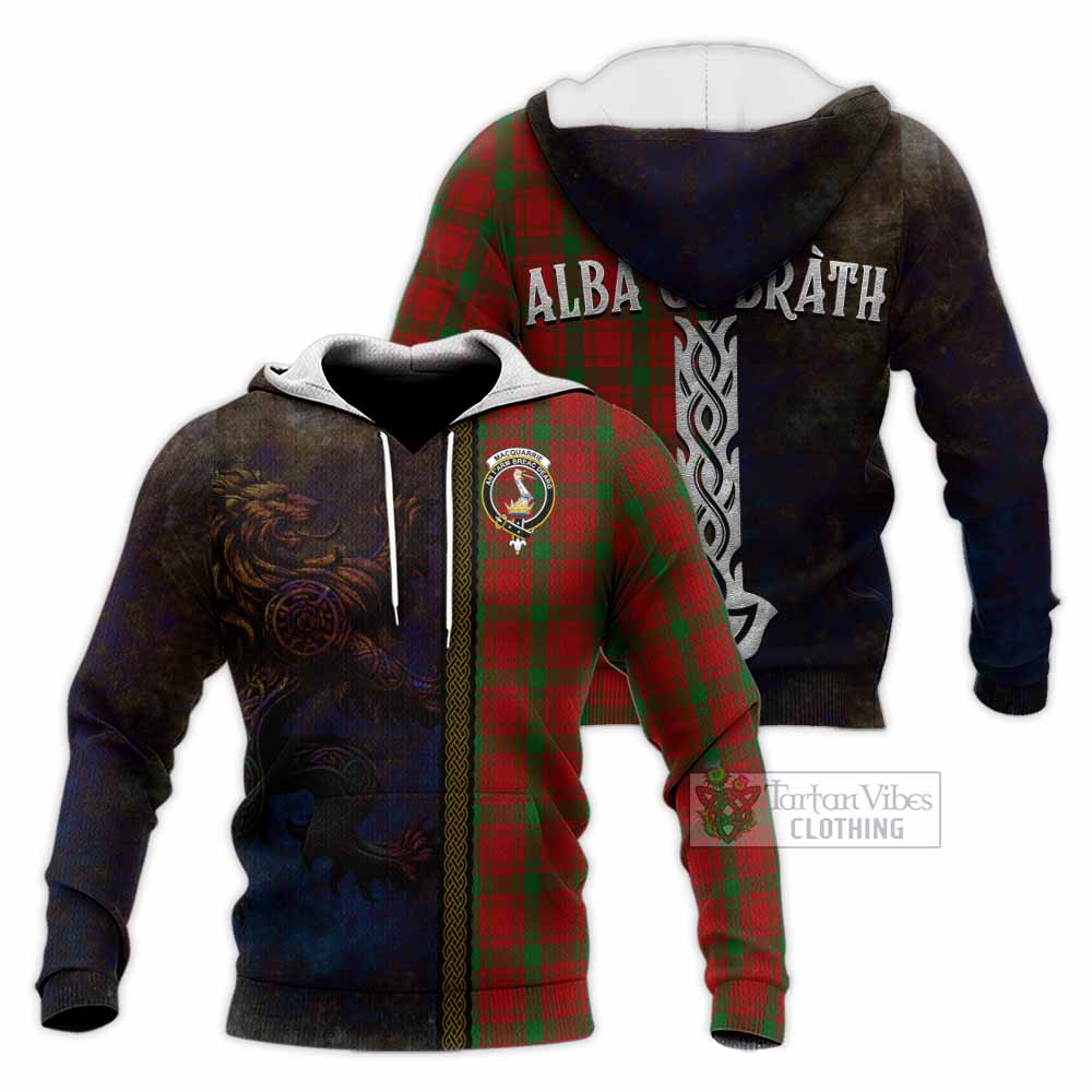Tartan Vibes Clothing MacQuarrie (McQuarrie) Tartan Family Crest Knitted Hoodie Alba Gu Brath Be Brave Lion Ancient Style