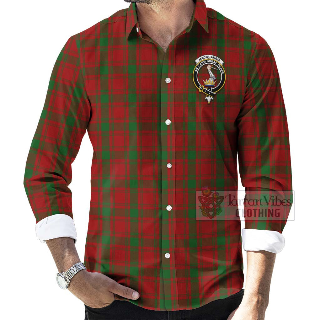 Tartan Vibes Clothing MacQuarrie (McQuarrie) Tartan Long Sleeve Button Shirt with Family Crest Celtic Skull Style