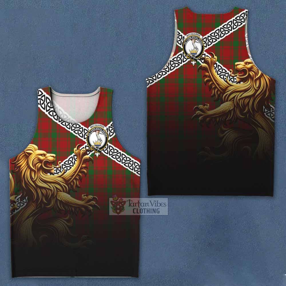 Tartan Vibes Clothing MacQuarrie (McQuarrie) Crest Tartan Men's Tank Top with Golden Lion Emblem Celtic Style
