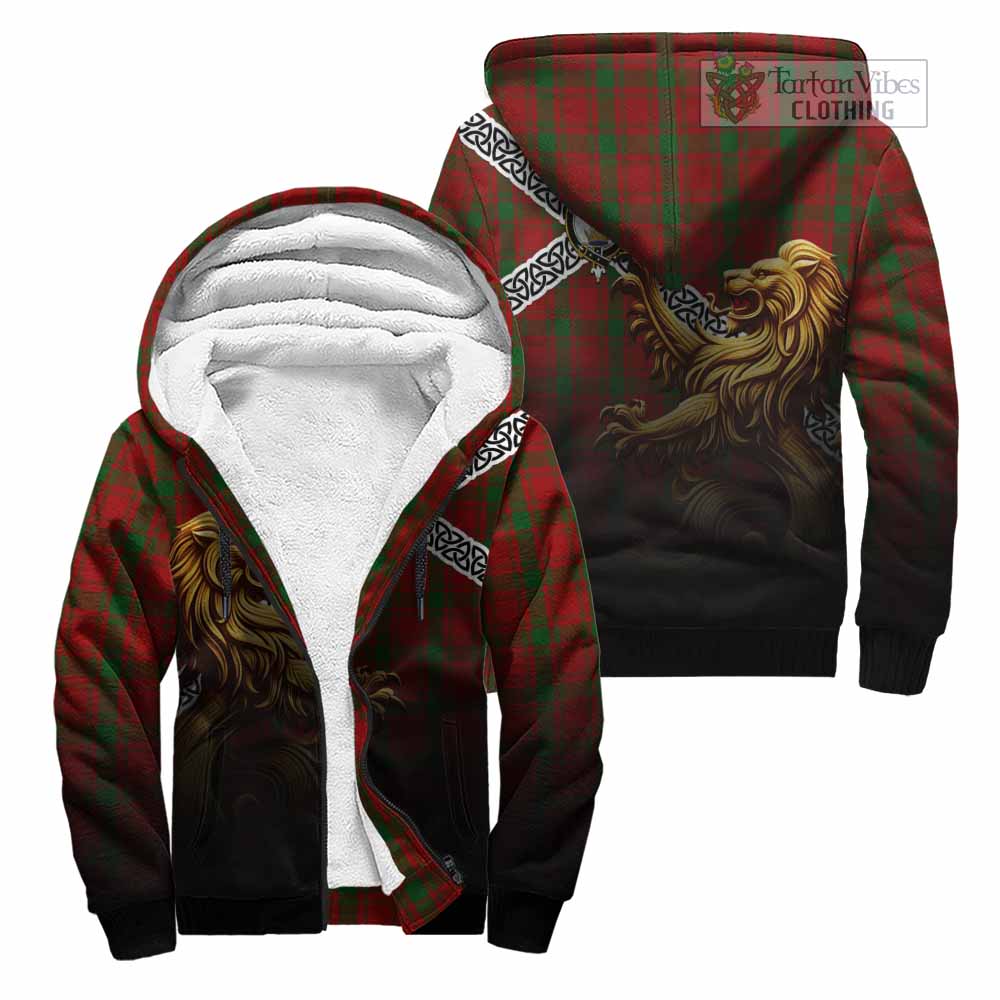 Tartan Vibes Clothing MacQuarrie (McQuarrie) Crest Tartan Sherpa Hoodie with Golden Lion Emblem Celtic Style