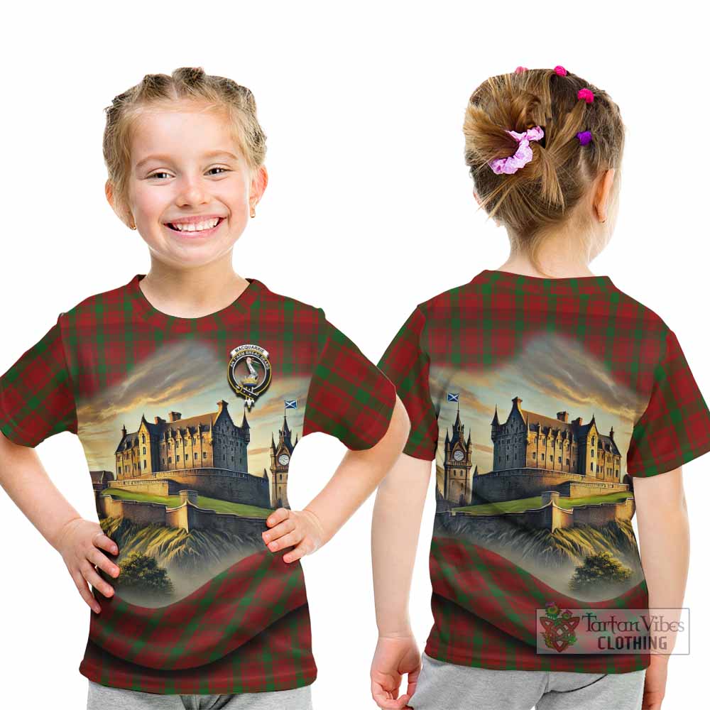 Tartan Vibes Clothing MacQuarrie (McQuarrie) Tartan Family Crest Kid T-Shirt with Scottish Ancient Castle Style