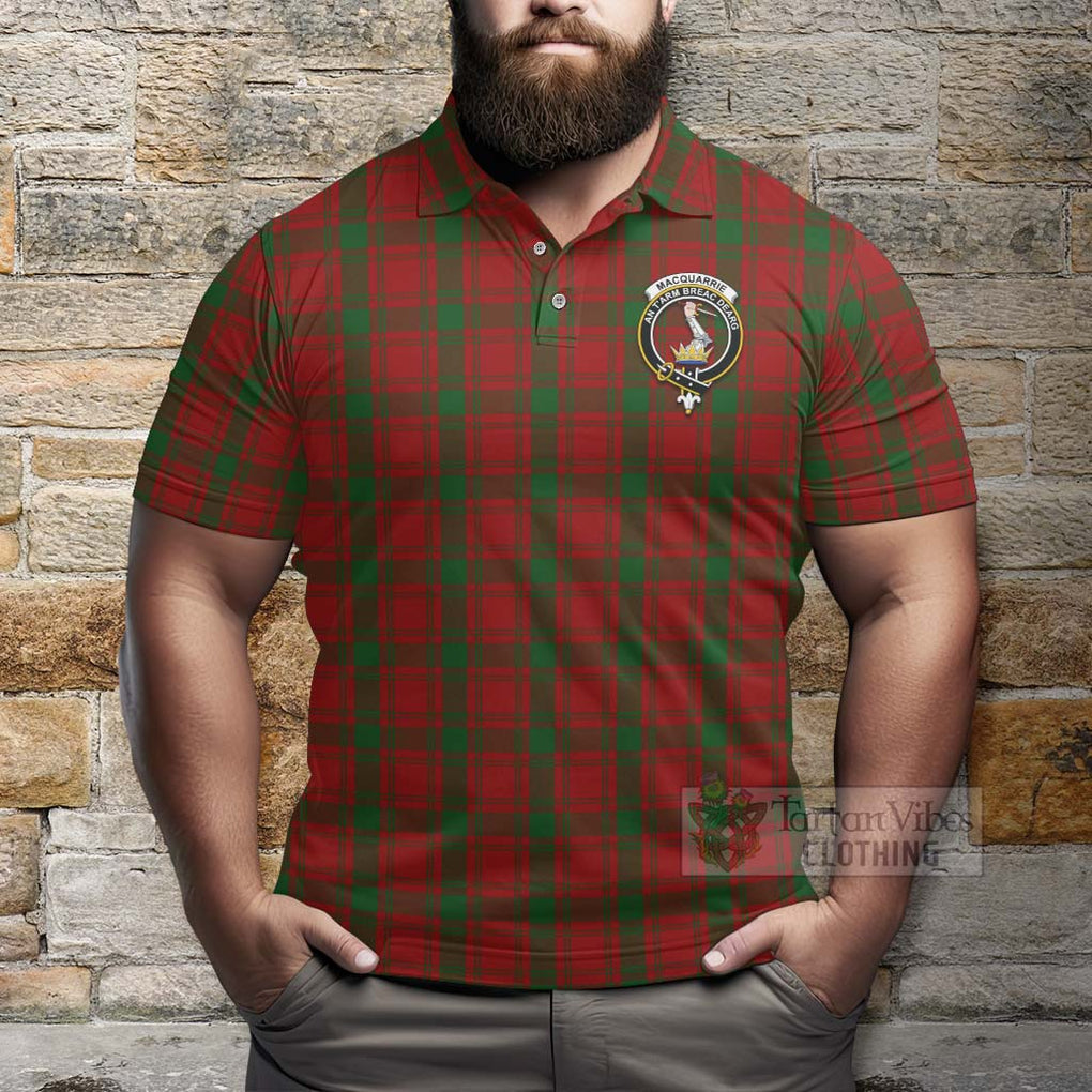 Tartan Vibes Clothing MacQuarrie (McQuarrie) Tartan Polo Shirt with Family Crest and Bearded Skull Holding Bottles of Whiskey