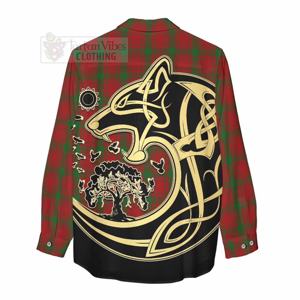 Tartan Vibes Clothing MacQuarrie (McQuarrie) Tartan Women's Casual Shirt with Family Crest Celtic Wolf Style