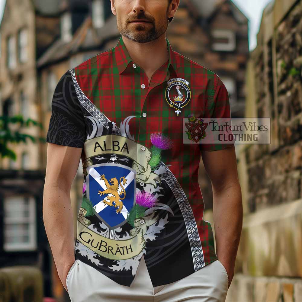 Tartan Vibes Clothing MacQuarrie (McQuarrie) Tartan Family Crest Short Sleeve Button Shirt Lion Rampant Royal Thistle Shield Celtic Inspired