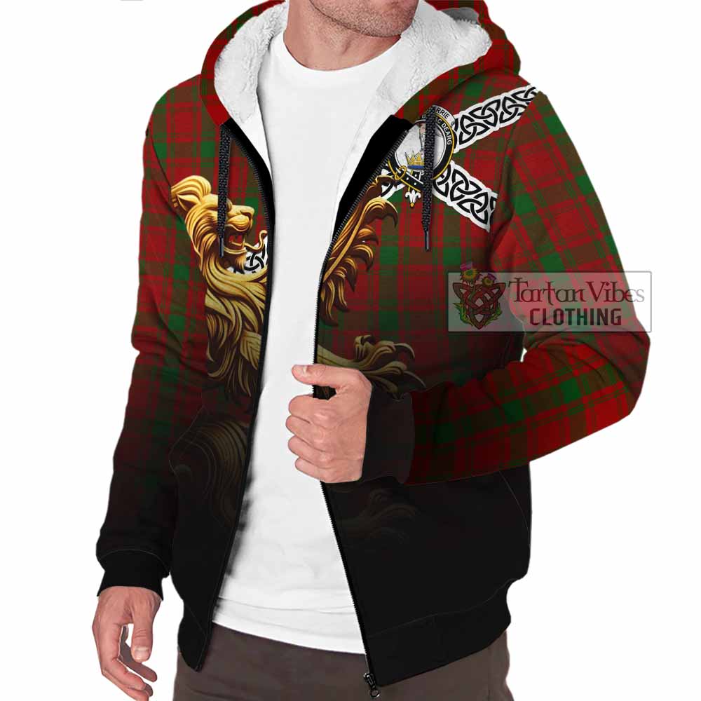 Tartan Vibes Clothing MacQuarrie (McQuarrie) Crest Tartan Sherpa Hoodie with Golden Lion Emblem Celtic Style