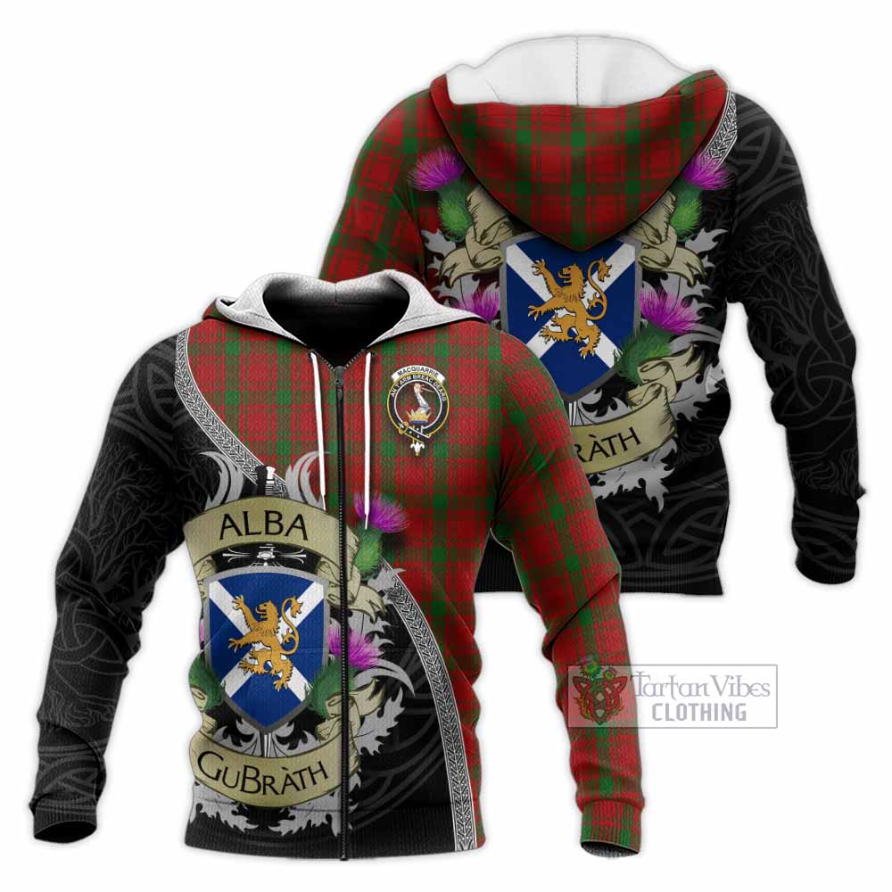 Tartan Vibes Clothing MacQuarrie (McQuarrie) Tartan Family Crest Knitted Hoodie Lion Rampant Royal Thistle Shield Celtic Inspired