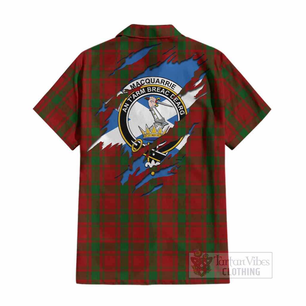 MacQuarrie (McQuarrie) Clan Crest In Me Tartan Cotton Hawaiian Shirt Scotland Flag Style