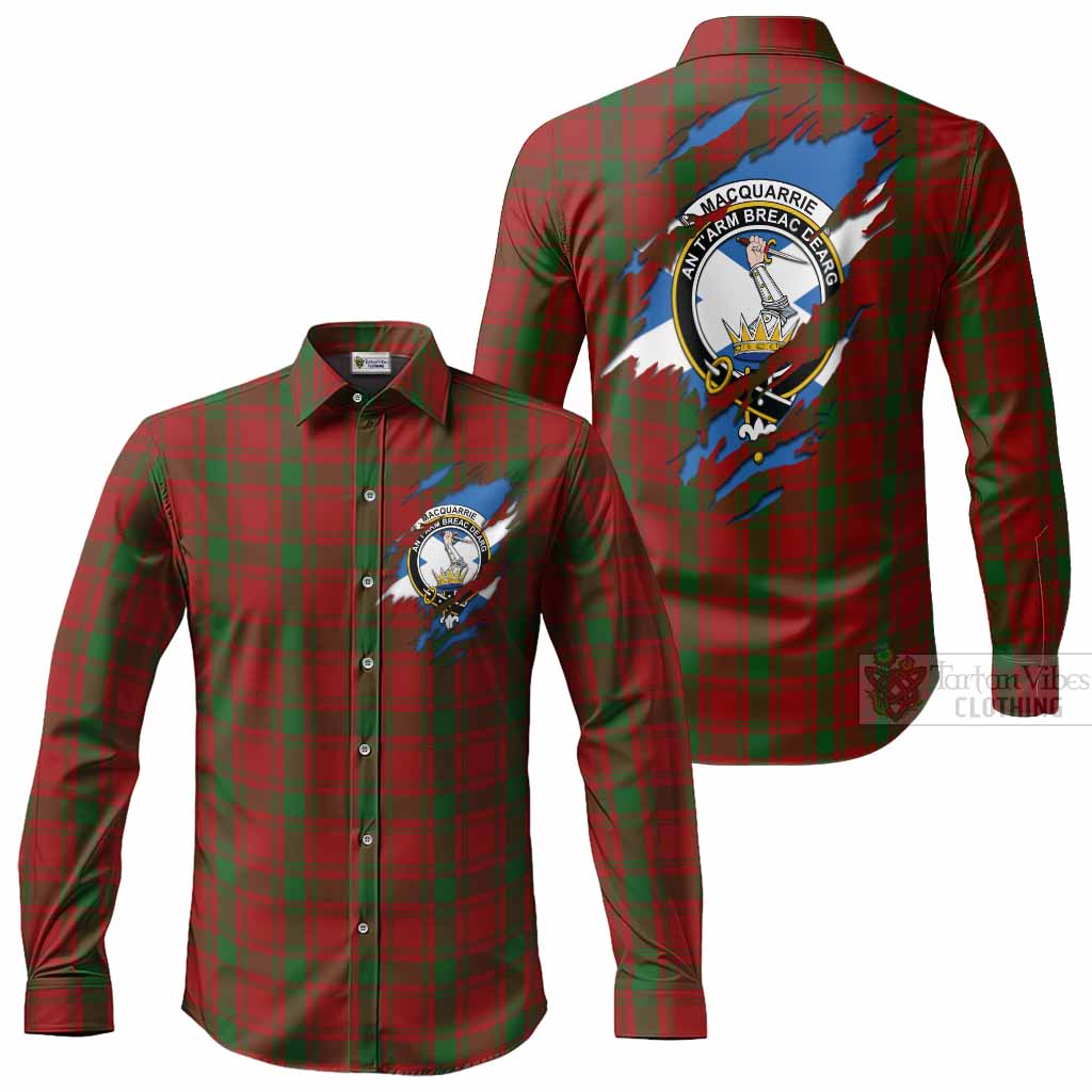 MacQuarrie (McQuarrie) Clan Crest In Me Tartan Long Sleeve Button Shirts Scotland Flag Style