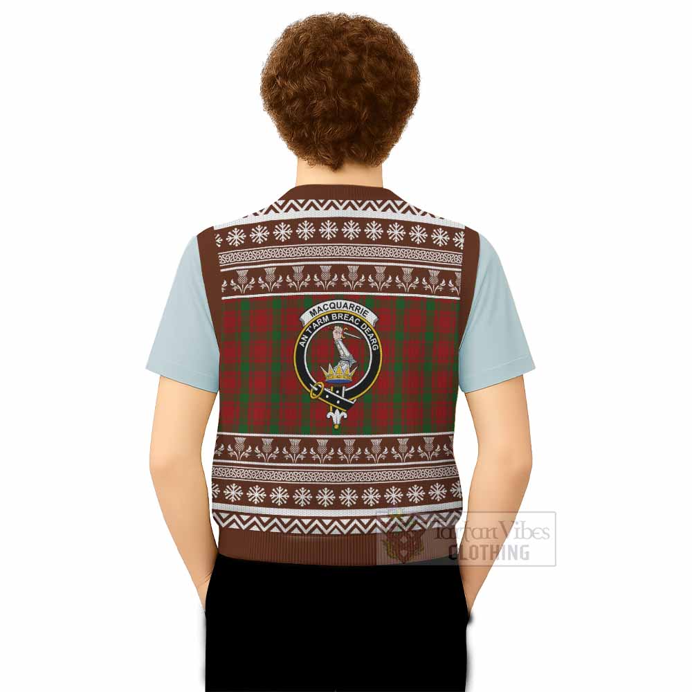 MacQuarrie (McQuarrie) Clan Tartan Christmas Knitted V-Neck Vest with Family Crest - Tartan Vibes Clothing