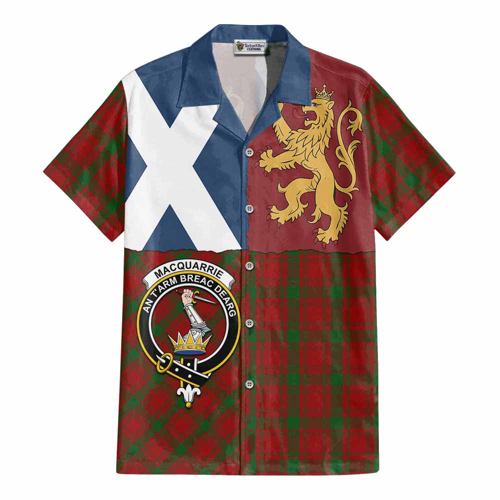 MacQuarrie (McQuarrie) Crest Tartan Cotton Hawaiian Shirt with Lion Rampant Saltire Style - Tartan Vibes Clothing