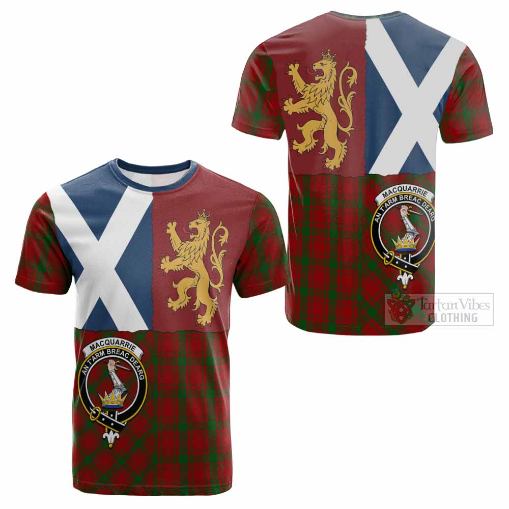 MacQuarrie (McQuarrie) Crest Tartan Cotton T-shirt with Lion Rampant Saltire Style - Tartan Vibes Clothing