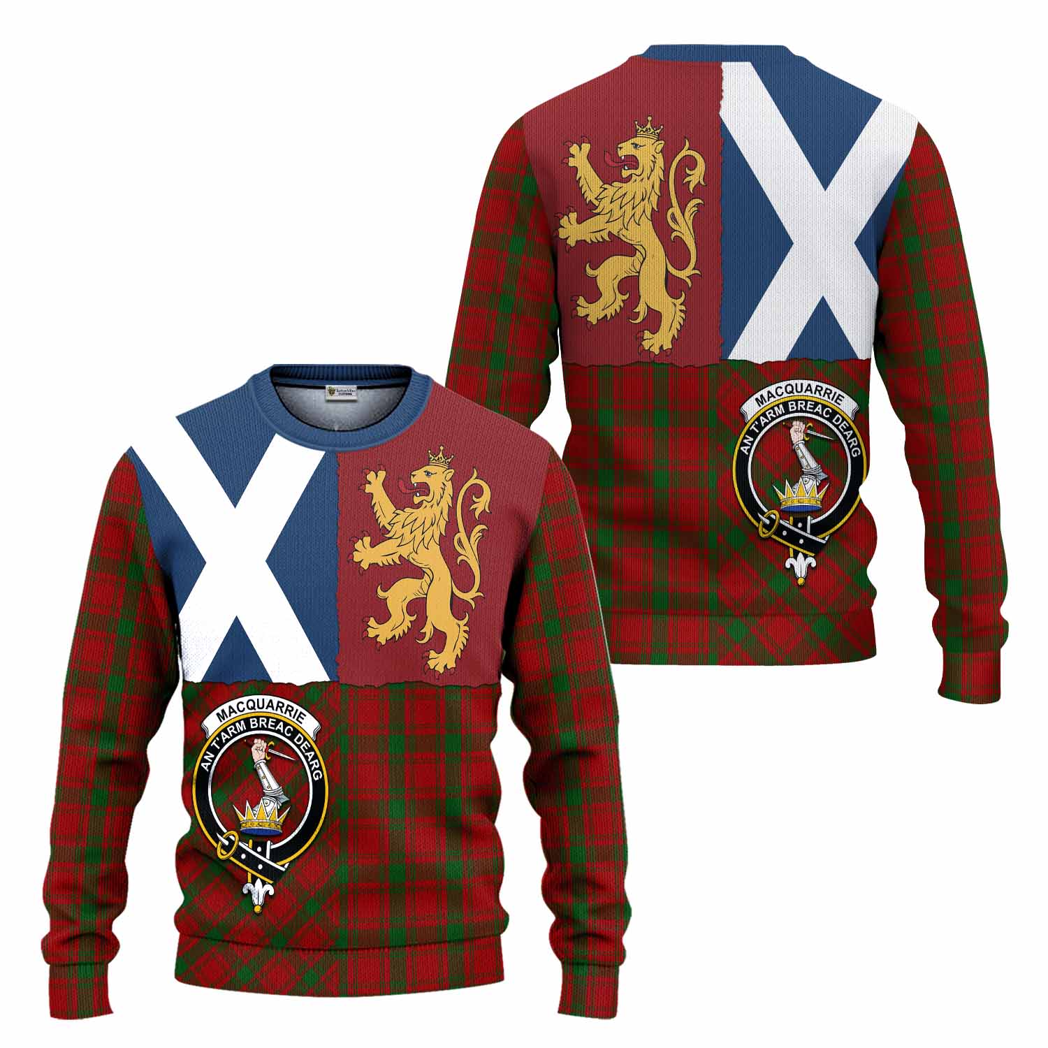MacQuarrie (McQuarrie) Crest Tartan Knitted Sweater with Lion Rampant Saltire Style