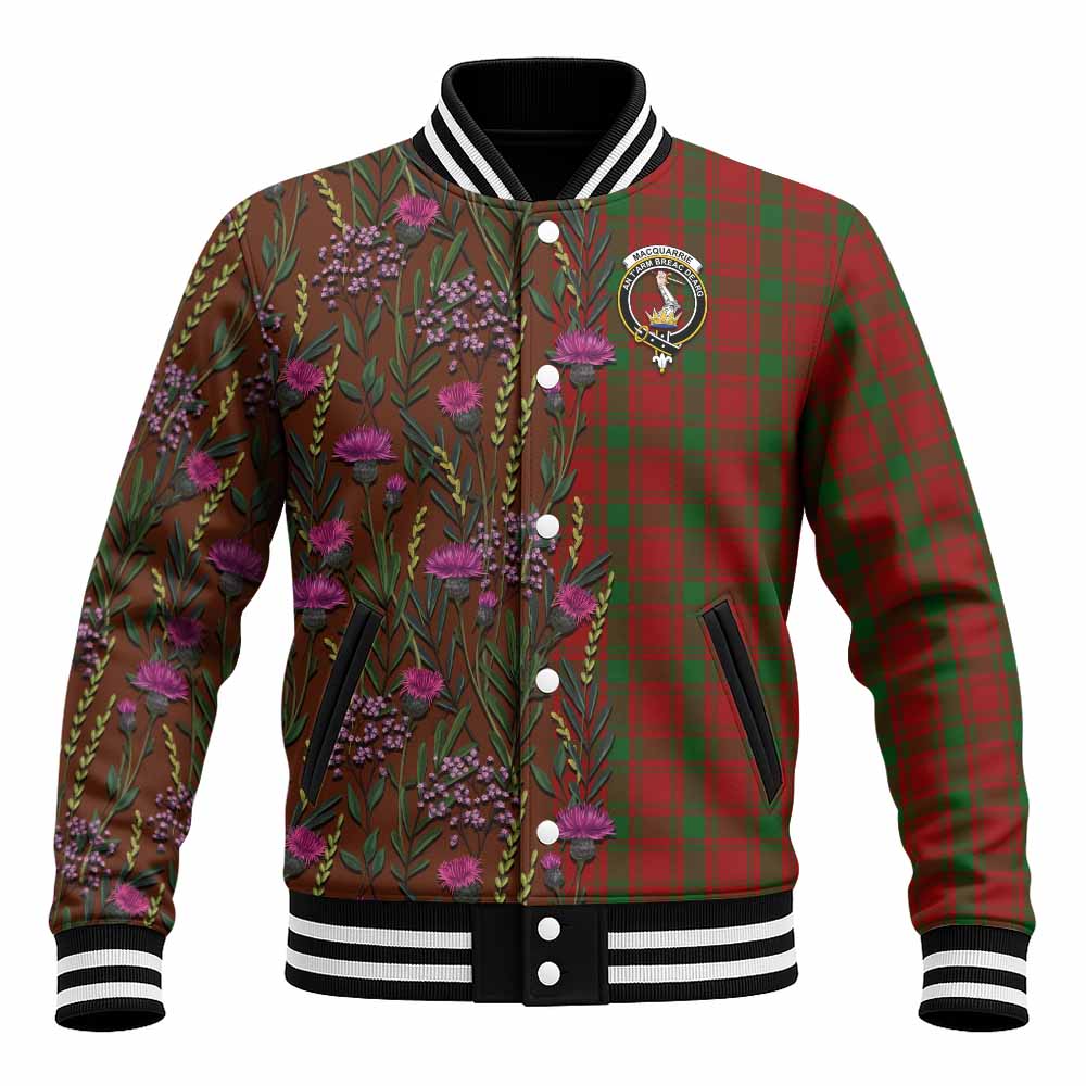 MacQuarrie (McQuarrie) Family Crest Tartan Baseball Jacket Scottish Thistle Flower Pattern Half Style - Tartan Vibes Clothing