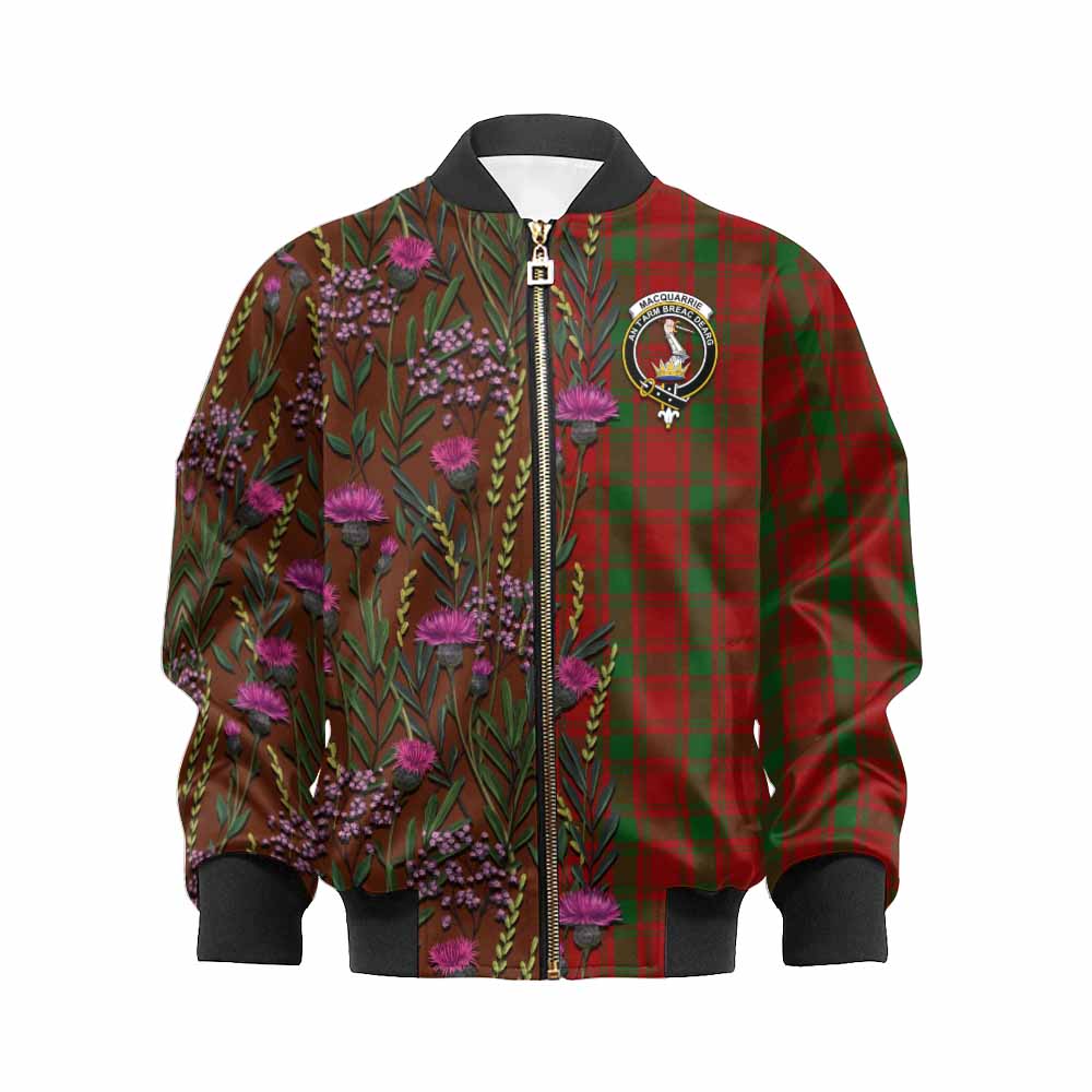 MacQuarrie (McQuarrie) Family Crest Tartan Kid Bomber Jacket Scottish Thistle Flower Pattern Half Style - Tartan Vibes Clothing