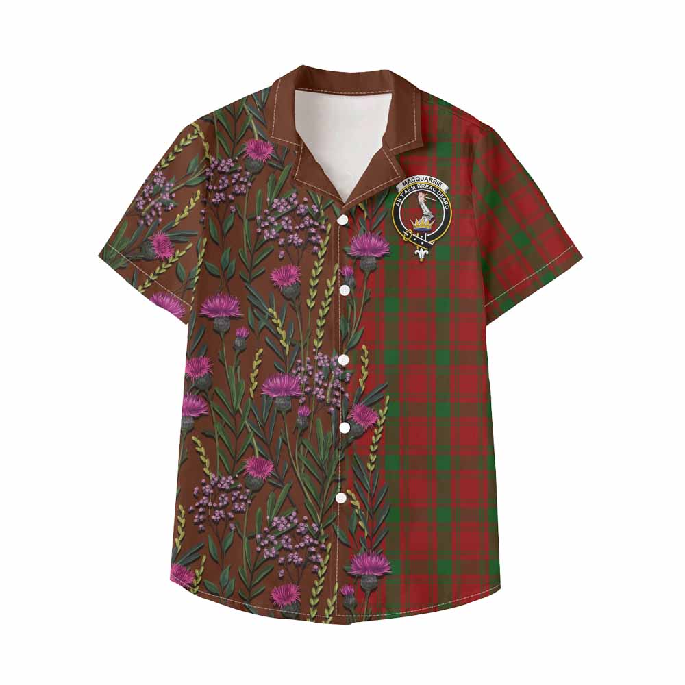 MacQuarrie (McQuarrie) Family Crest Tartan Kid Hawaiian Shirt Scottish Thistle Flower Pattern Half Style - Tartan Vibes Clothing