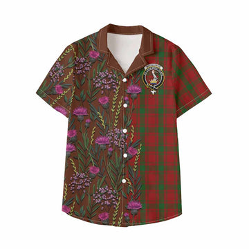 MacQuarrie (McQuarrie) Family Crest Tartan Kid Hawaiian Shirt Scottish Thistle Flower Pattern Half Style