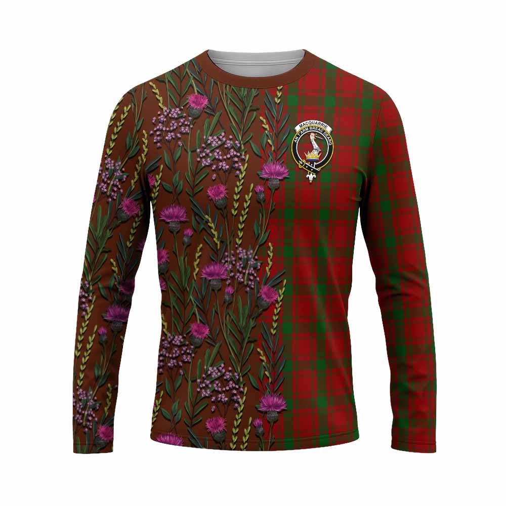 MacQuarrie (McQuarrie) Family Crest Tartan Long Sleeve T-Shirt Scottish Thistle Flower Pattern Half Style - Tartan Vibes Clothing