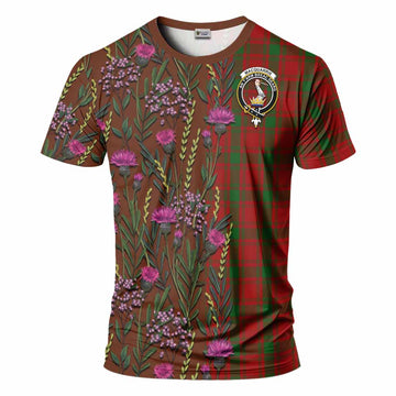 MacQuarrie (McQuarrie) Family Crest Tartan T-Shirt Scottish Thistle Flower Pattern Half Style