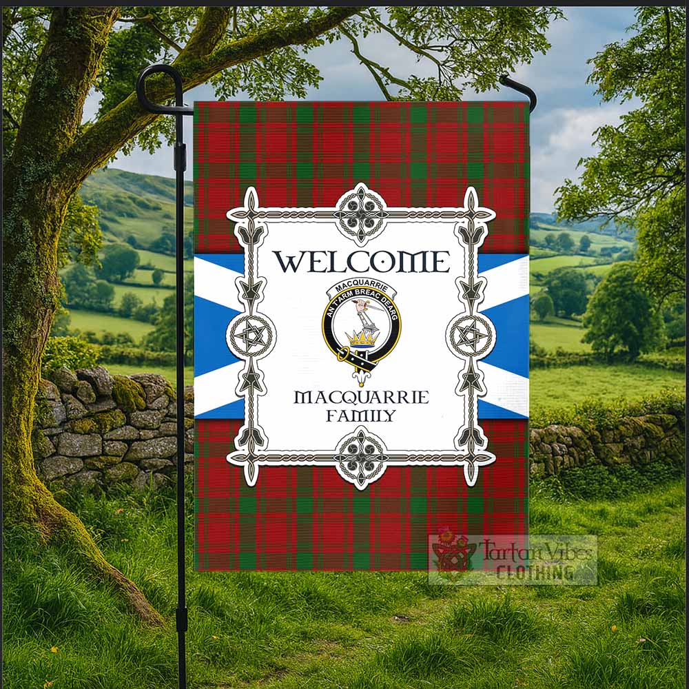 MacQuarrie (McQuarrie) Family Crest Tartan Welcome Garden Flag Saltire Harmony Style - Tartan Vibes Clothing