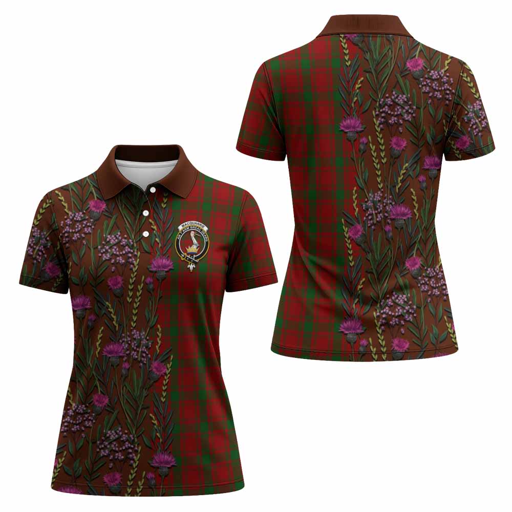 MacQuarrie (McQuarrie) Family Crest Tartan Women Polo Shirt Scottish Thistle Flower Pattern Half Style - Tartan Vibes Clothing