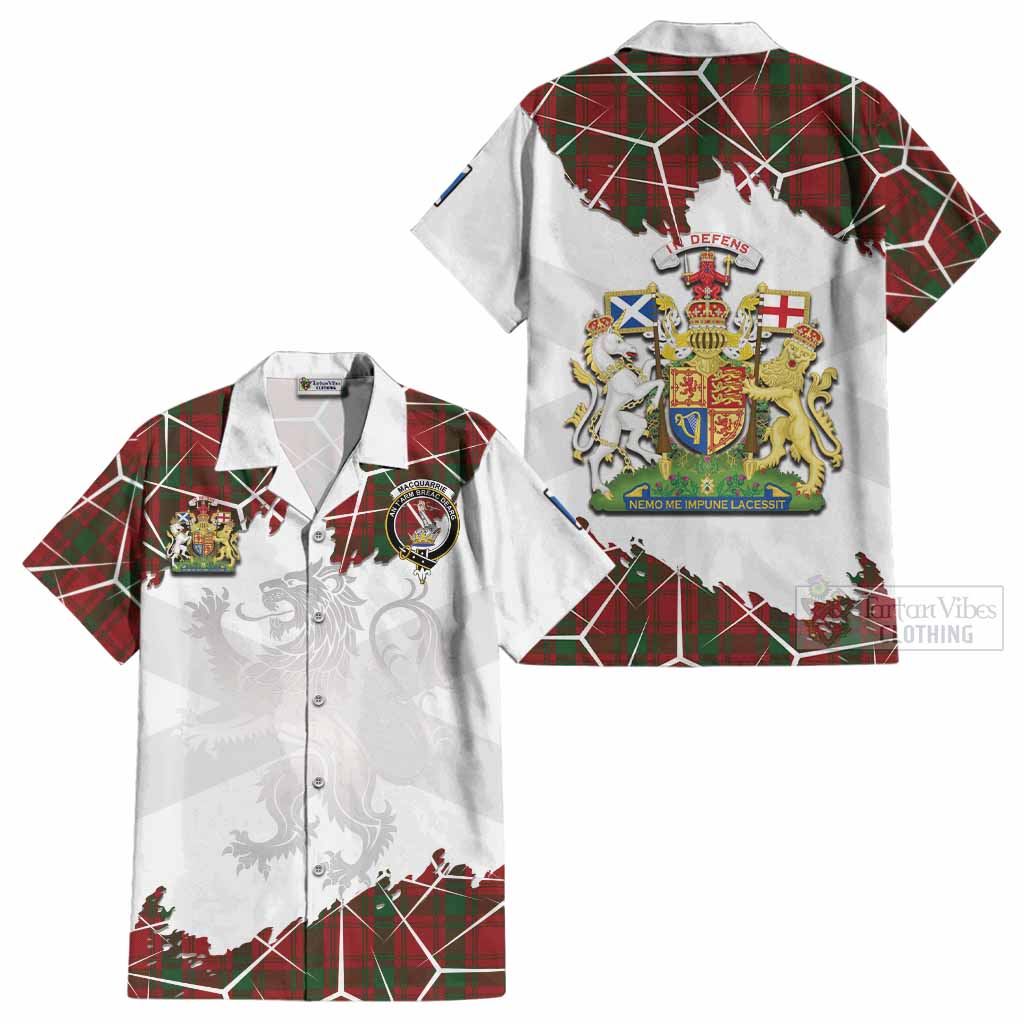 MacQuarrie (McQuarrie) Tartan Cotton Hawaiian Shirt with Family Crest and Lion Rampant Grunge Style