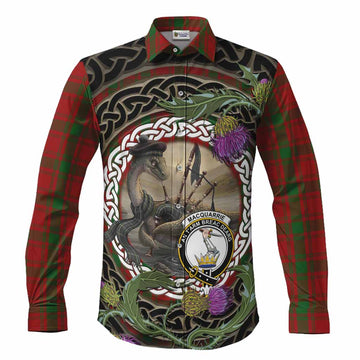 MacQuarrie (McQuarrie) Tartan Crest Bagpipe Nessie Long Sleeve Button Shirts Scottish Loch Ness Monster Celtic Thistle